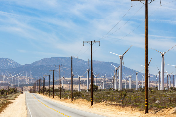 utility power lines and wind turbines